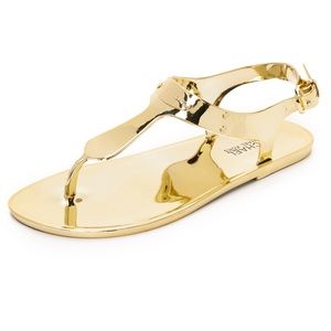 ✨LIKE NEW Women’s Michael Kors Plate Jelly Thong Sandals in Metallic Gold✨